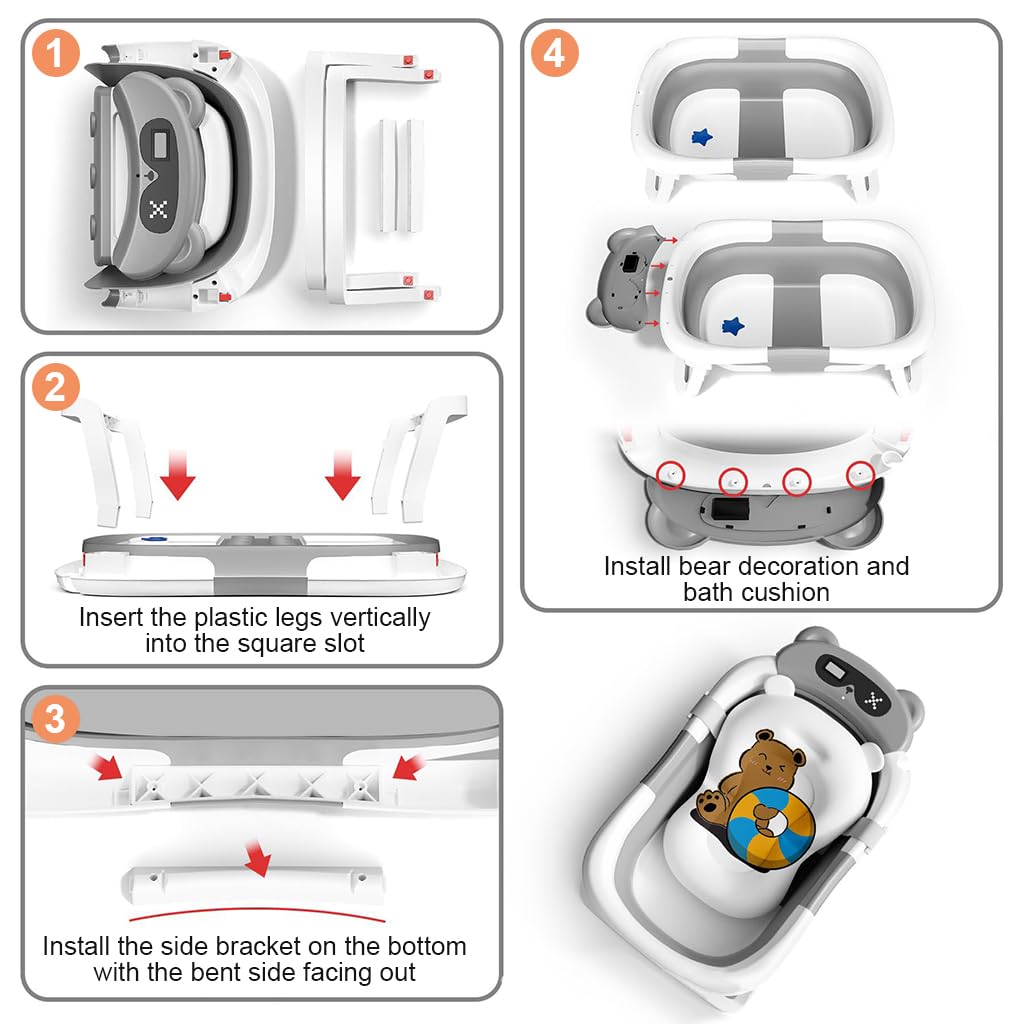 SNOWIE SOFT Baby Bath Tub Newborns Bathtub for Baby 0 to 3 Years Anti-slip Folding Baby Bathtub with Smart Real-time Temp Digital Display, Cute Bear Back Support Cushion Baby Shower Gifts (Grey) SNOWIE SOFT Baby Bath Tub Newborns Bathtub for Baby 0 to 3 Years Anti-slip Folding Baby Bathtub with Smart Real-time Temp Digital Display, Cute Bear Back Support Cushion Baby Shower Gifts (Grey)